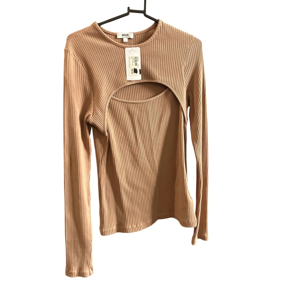 AGOLDE‎ Lyze Cut Out Rib Top Long Sleeve Nude Size L